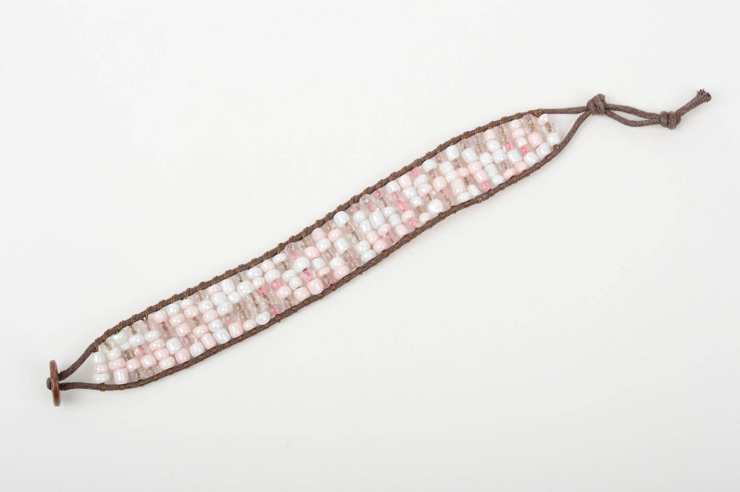Bracelet en perles de rocaille Bijou fait main rose-blanc Cadeau femme photo 3