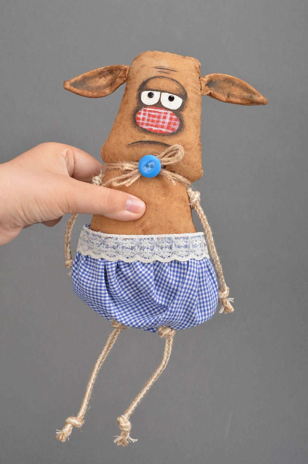Âne en tissu fait main marron en coton décoration originale jouet pour enfant photo 5