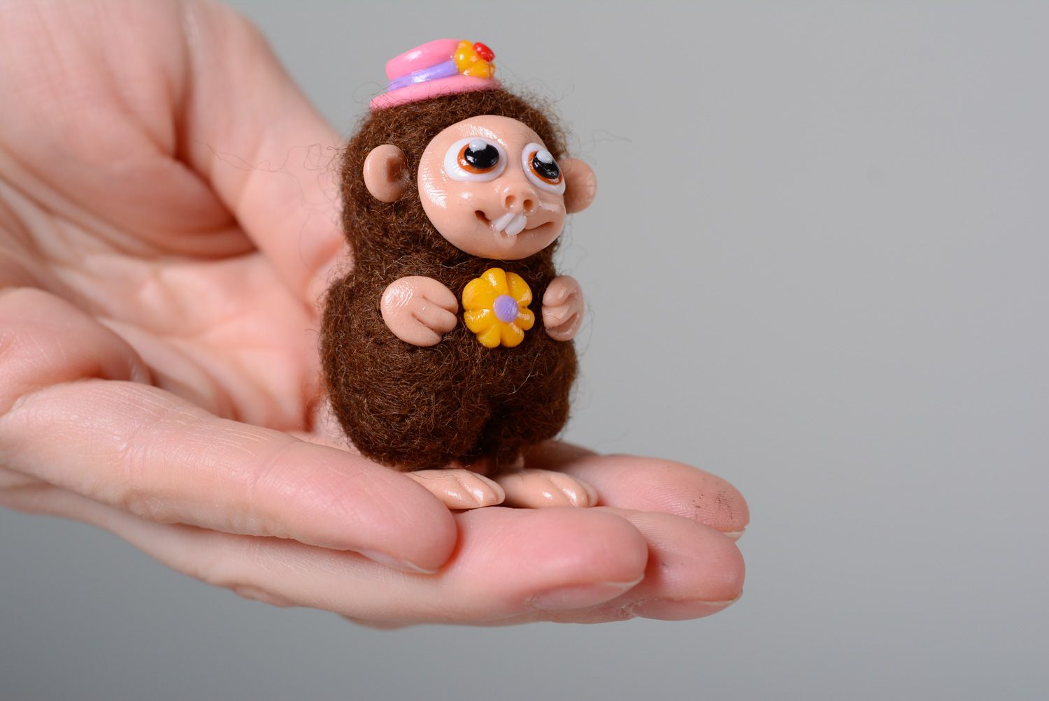 Figura de fieltro en miniatura juguete de bolsillo hecho a mano Mono foto 5