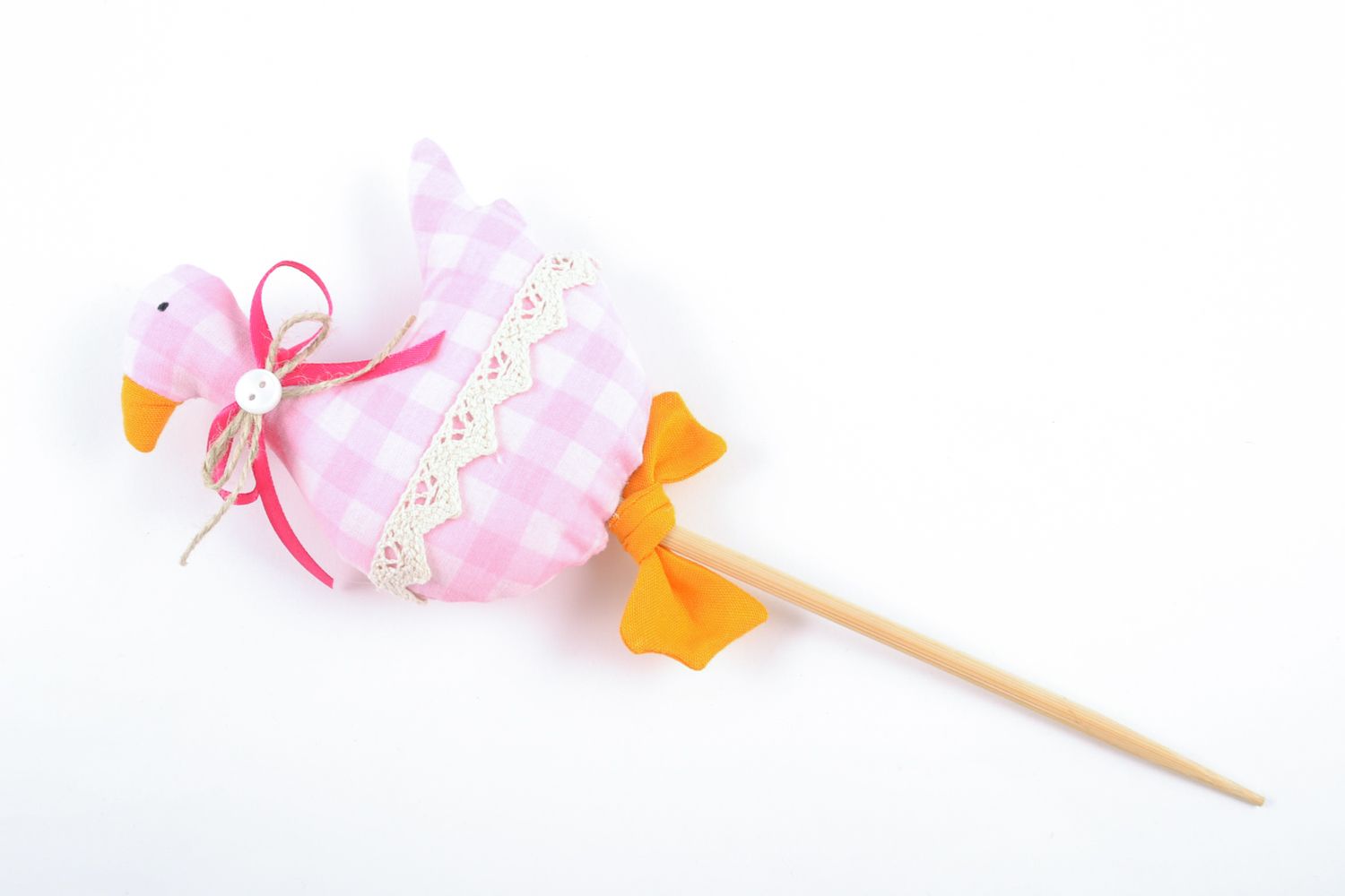 Handmade cotton toy on stick for soil loosening photo 3