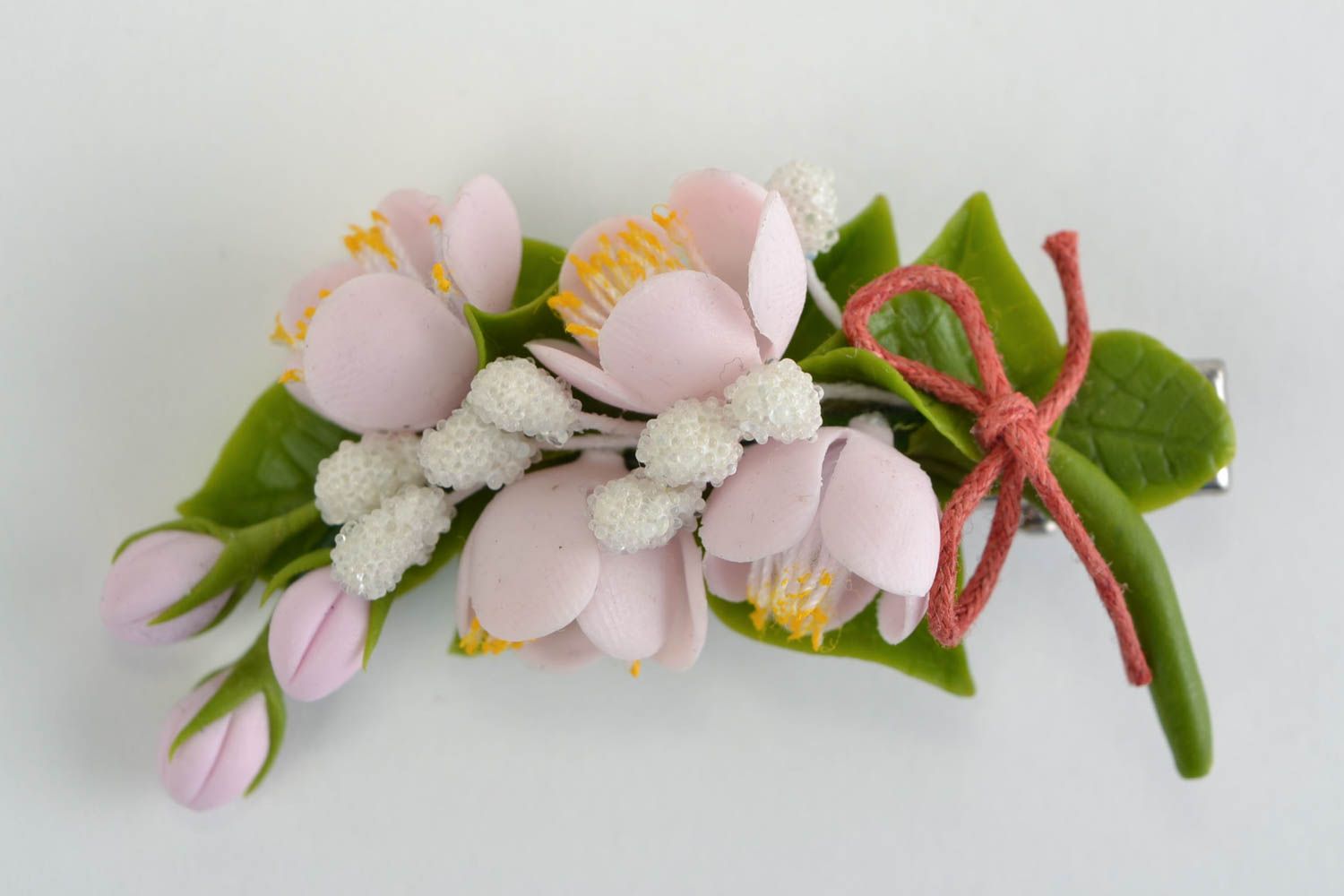 Volume flower handmade cold porcelain brooch hair clip Apricot Branch photo 1