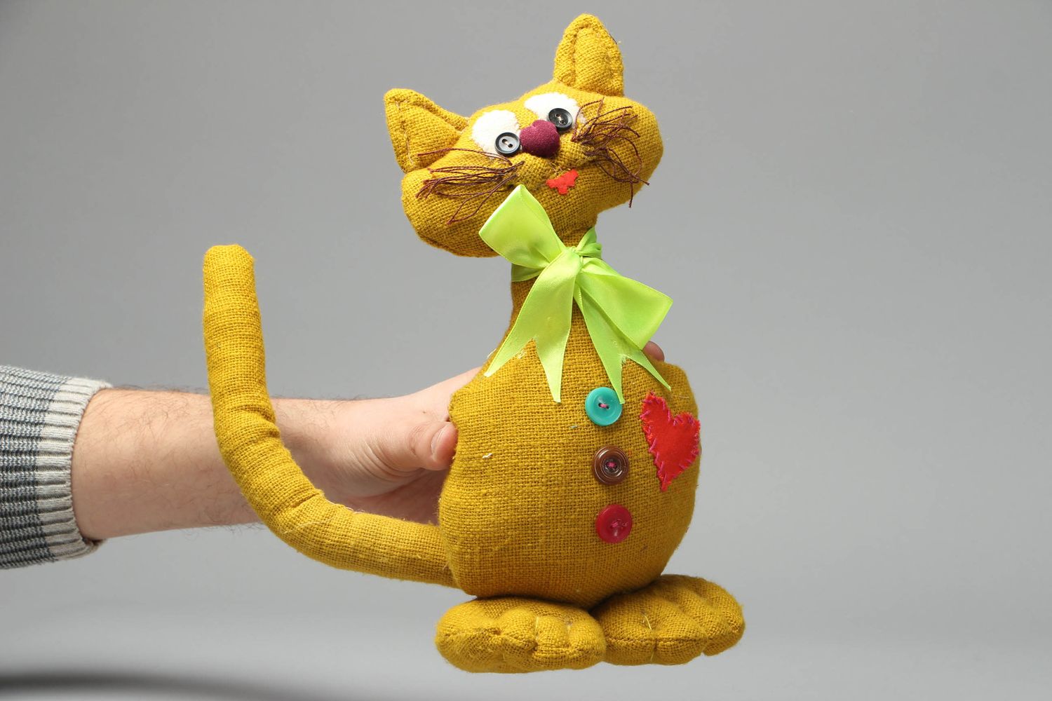 Handmade soft toy sewn of burlap Cat photo 3