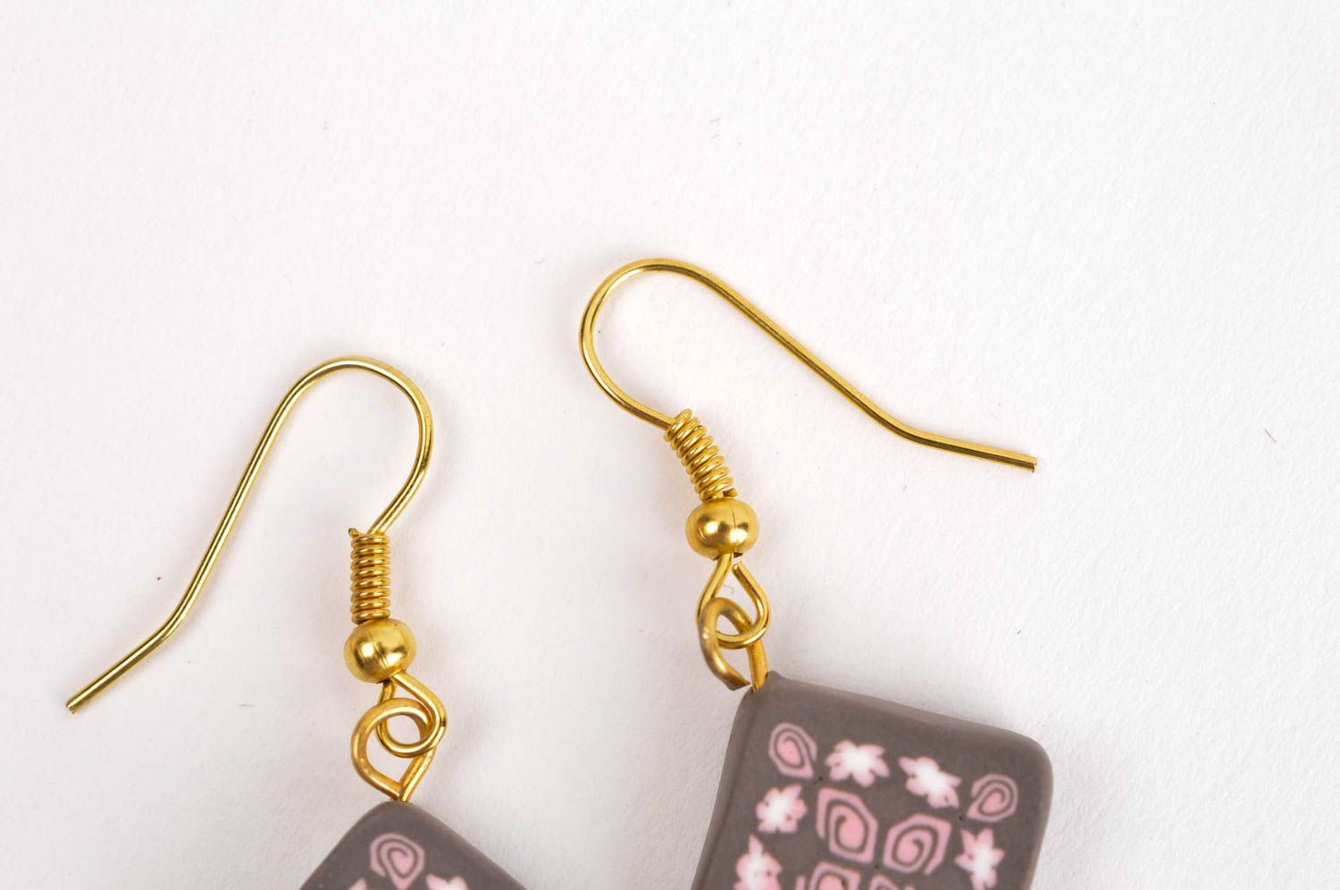 Handmade designer earrings jewelry made of clay stylish earrings with charms photo 4