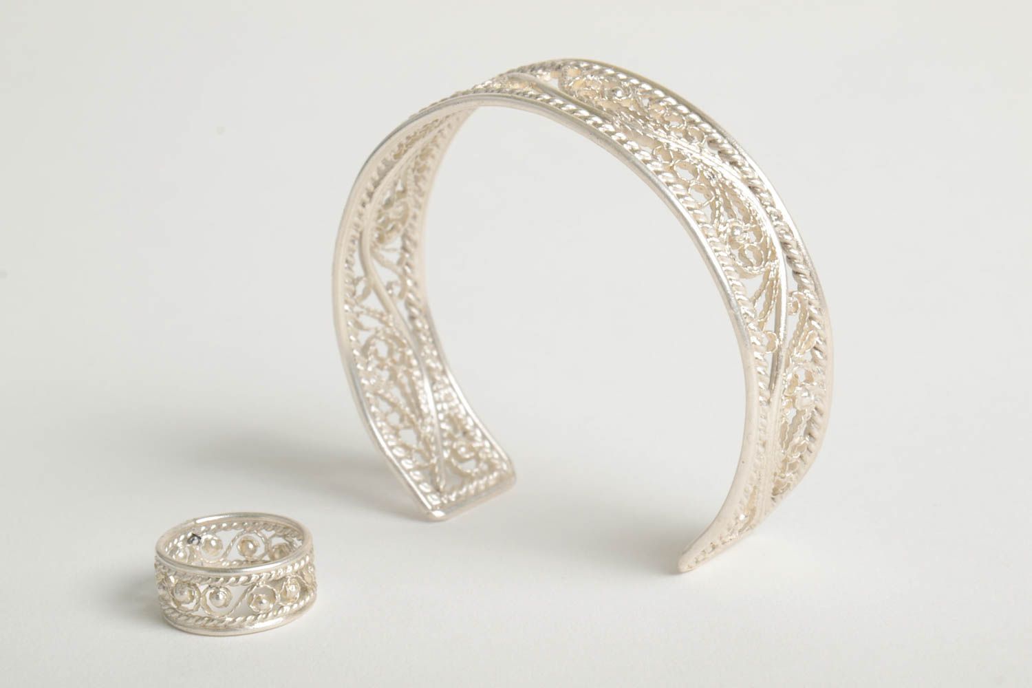 Украшения ручной работы серебряный перстень браслет из серебра ажурные набор фото 3