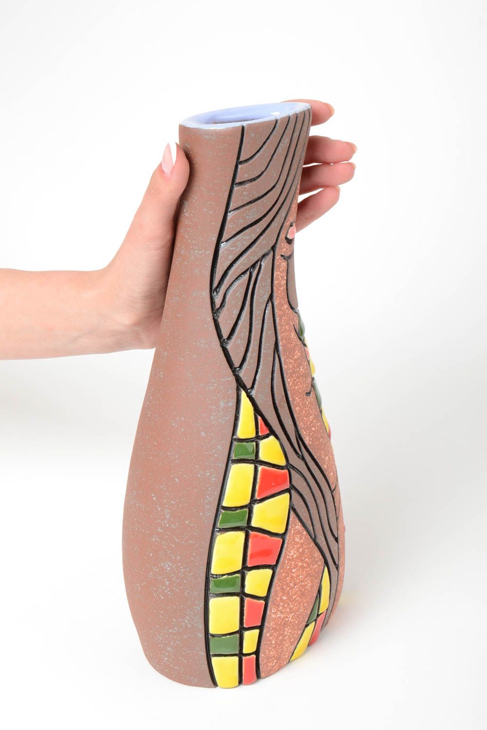 Vase céramique peint de pigments colorés fait main original design 1.5 l photo 5