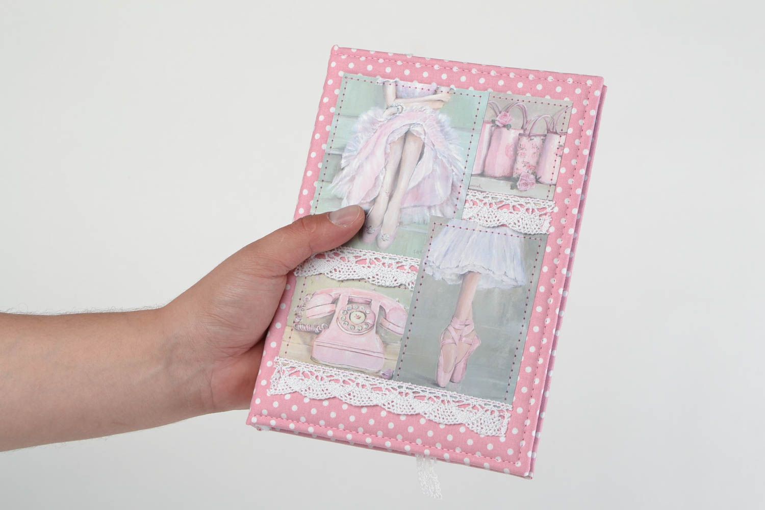 Beautiful handmade scrapbooking notebook with fabric cover romantic design photo 2