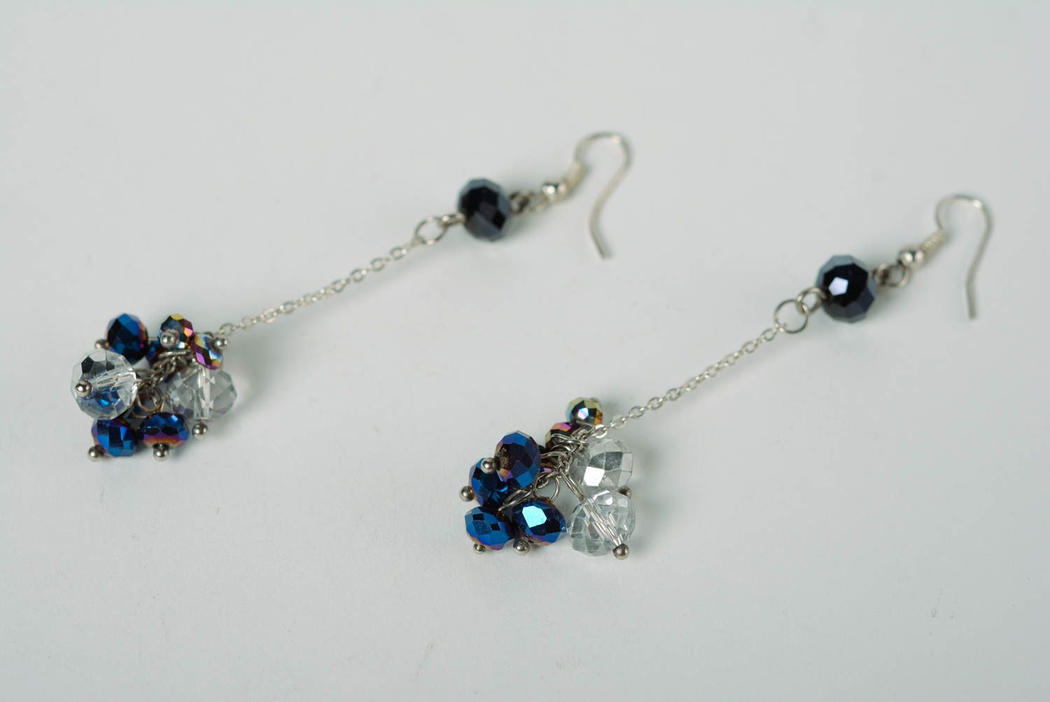 Elegant long earrings with crystal on chain handmade jewelry present for woman photo 1