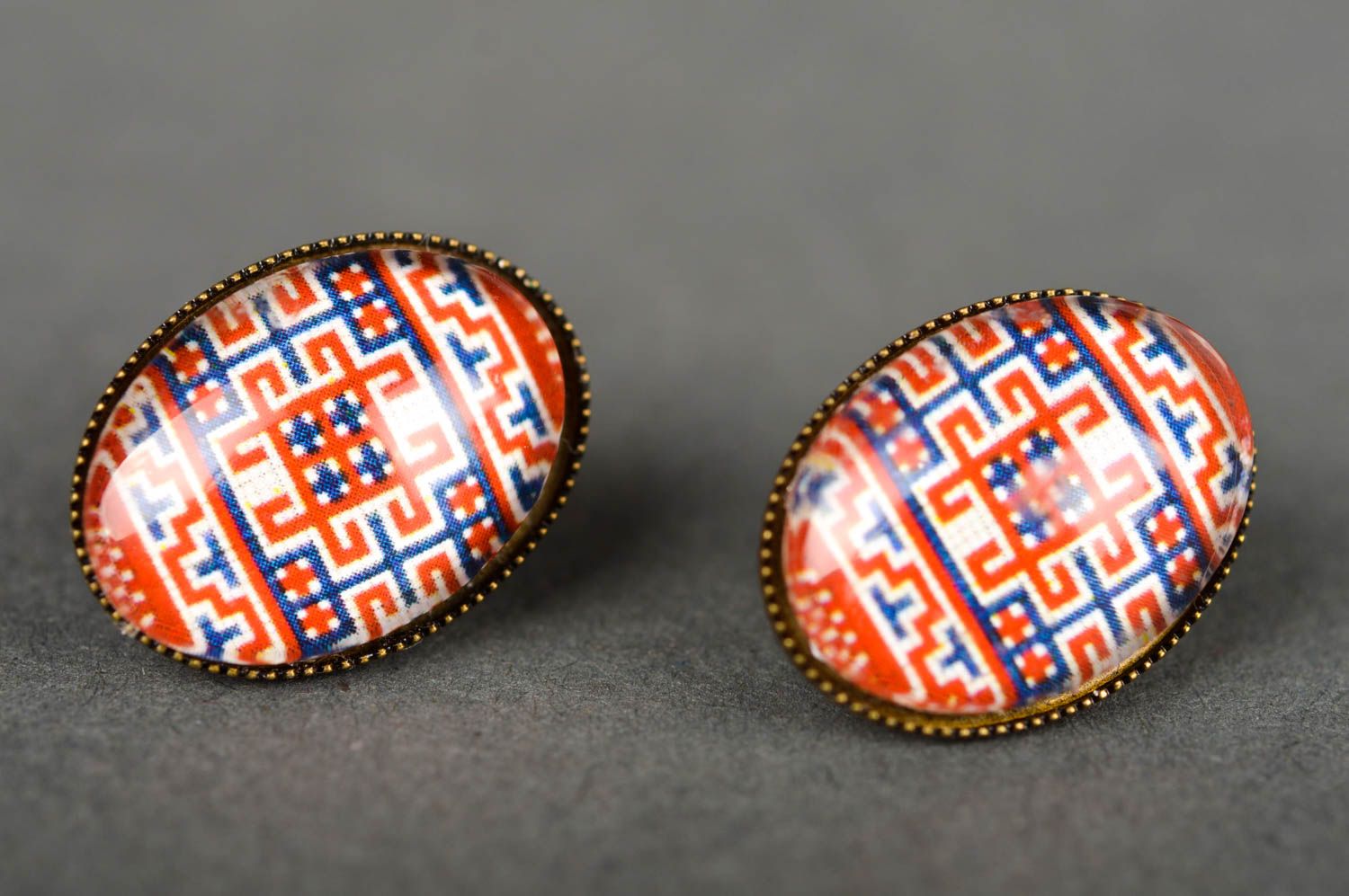 Handmade stylish earrings with ethnic print ethnic earrings vintage jewelry photo 2
