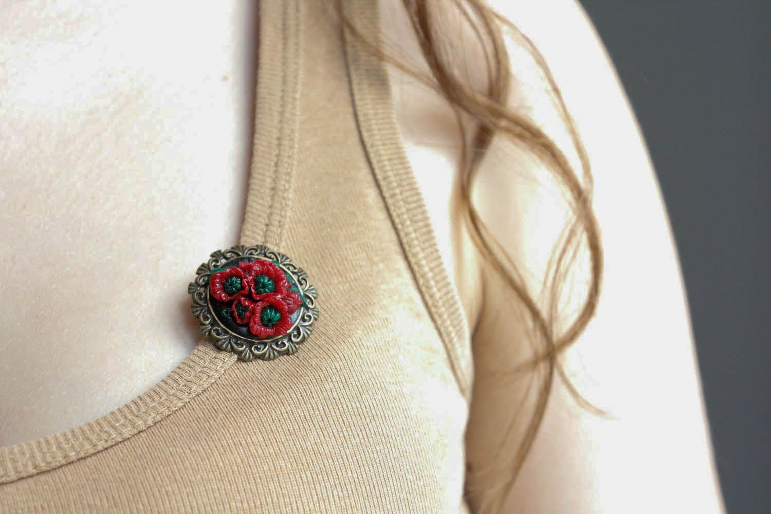 Large brooch Poppies photo 1