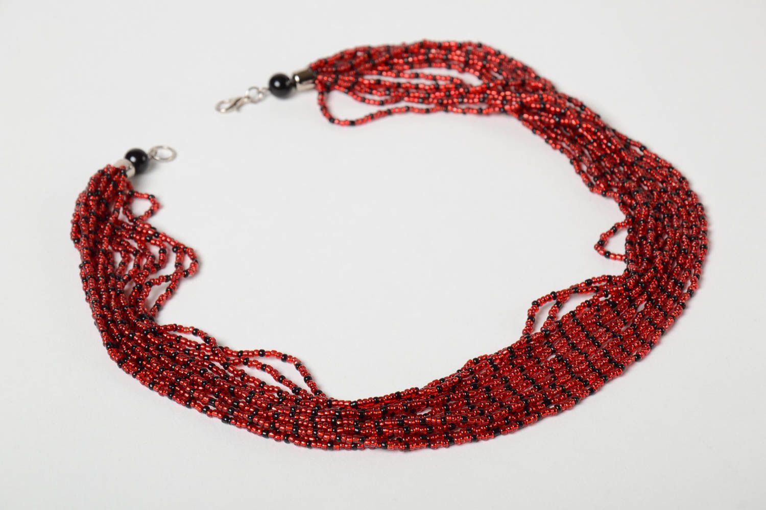 Collier rouge foncé Bijou fait main Cadeau femme multirang en perles de rocaille photo 5