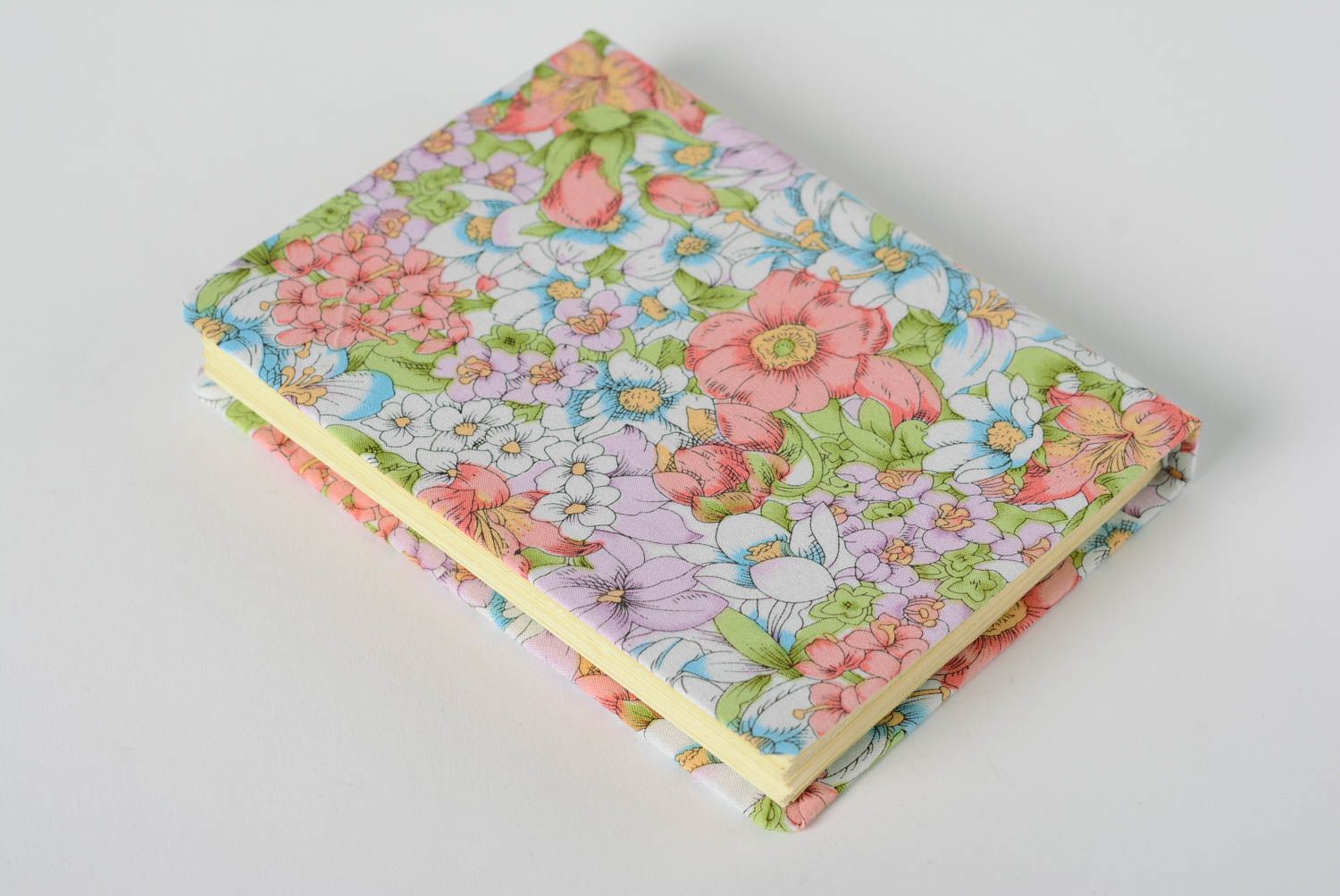 Handmade decorative designer notebook with soft fabric cover with floral pattern photo 4