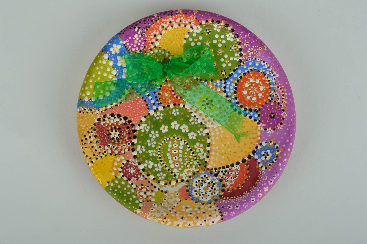 Декоративная керамическая тарелка на стену с авторской росписью Буйство красок  фото 2