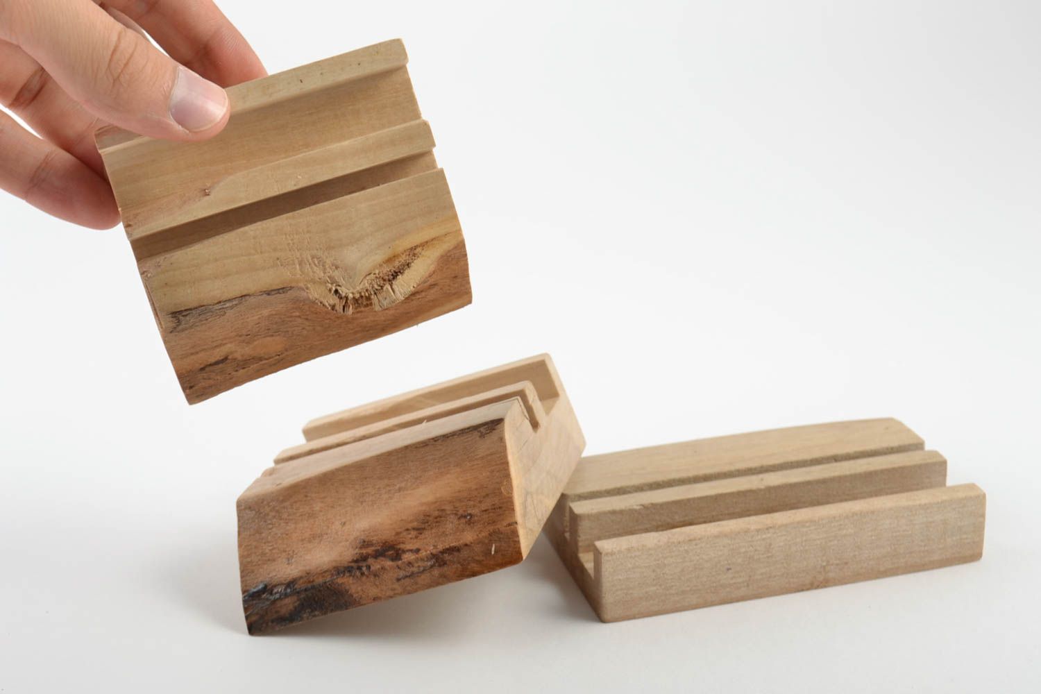 Holz Handyhalter Set 3 Stück handmade Ständer für Gadgets Geschenk originell foto 5