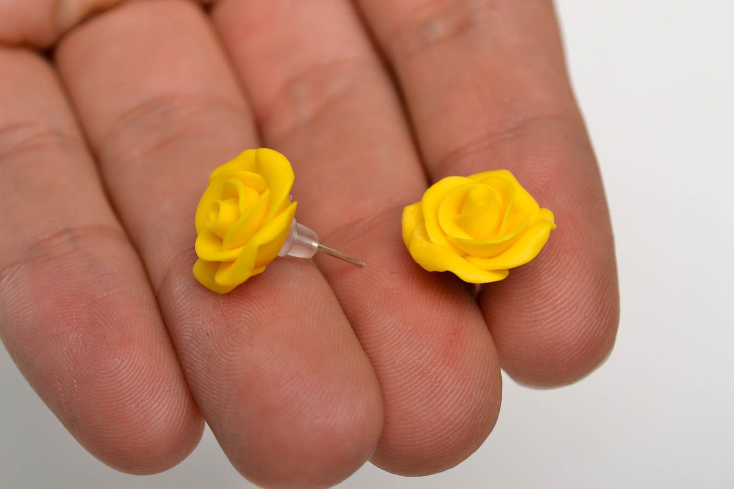 Handmade yellow summer earrings designer stud earrings polymer clay jewelry photo 5