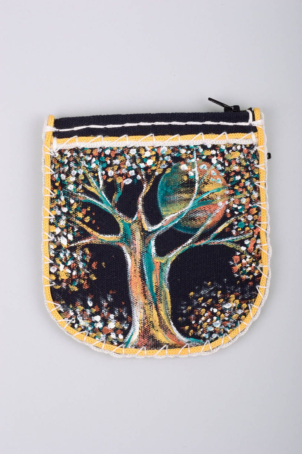 Handmade wallet small fabric purse painted handbag with zipper women accessories photo 1