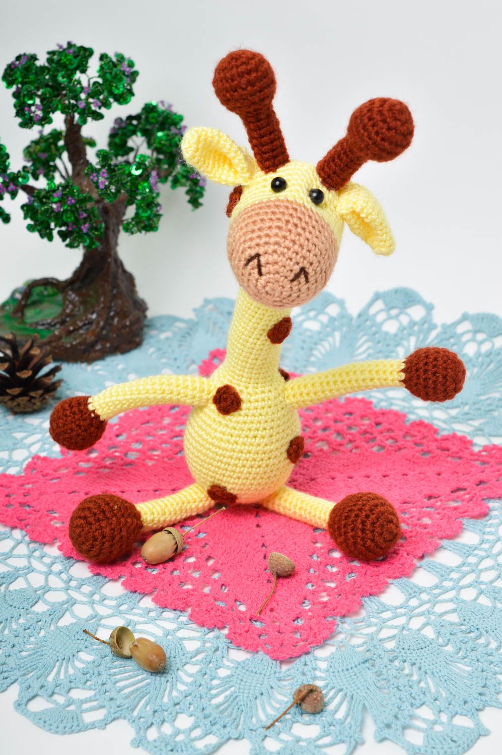 Игрушка жираф ручной работы игрушка животное мягкая игрушка вязаная желтая фото 1