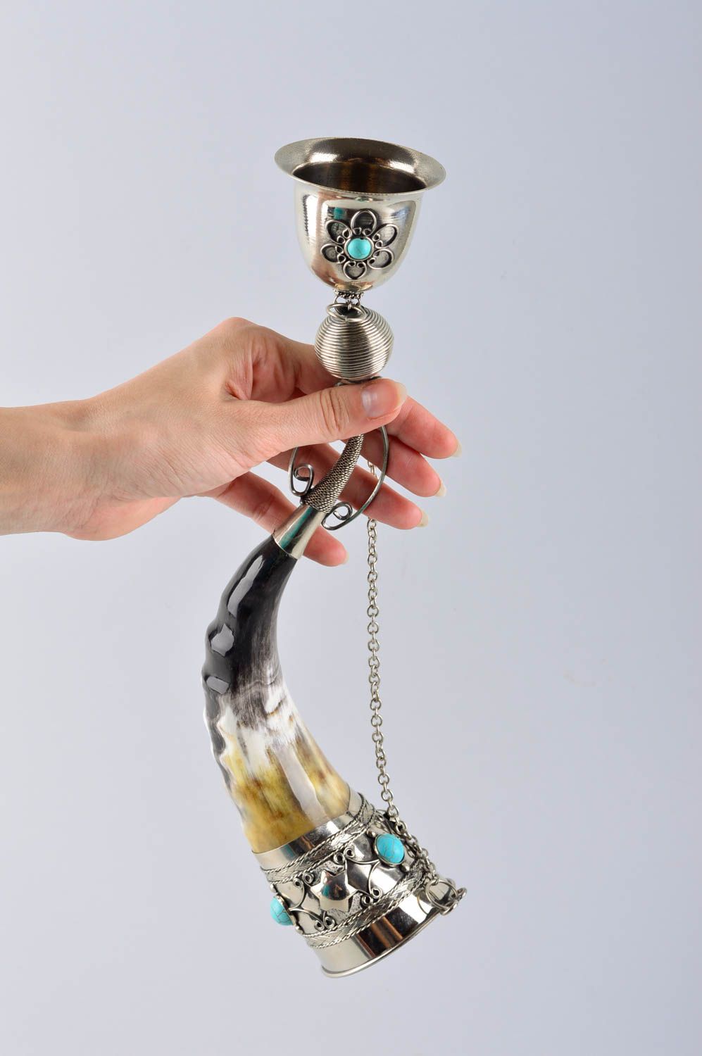 Unusual handmade wine glass stylish drinking horn handmade gifts table setting photo 5