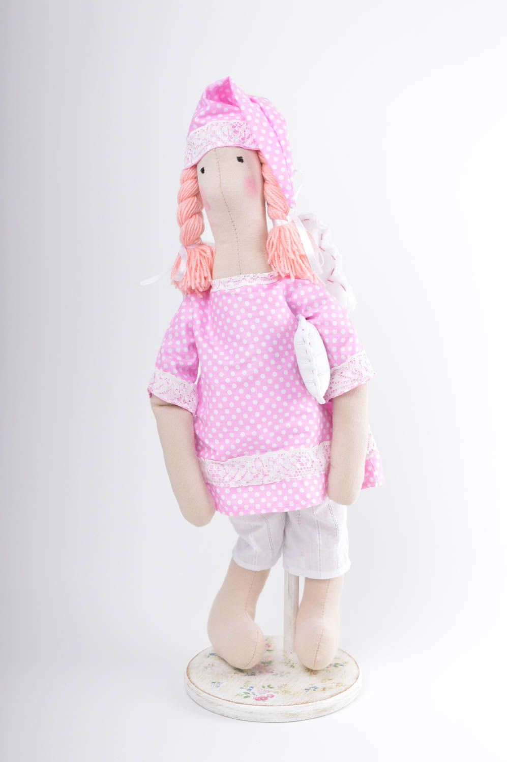 Игрушка ангел ручной работы детская игрушка льняная мягкая игрушка розовая фото 2