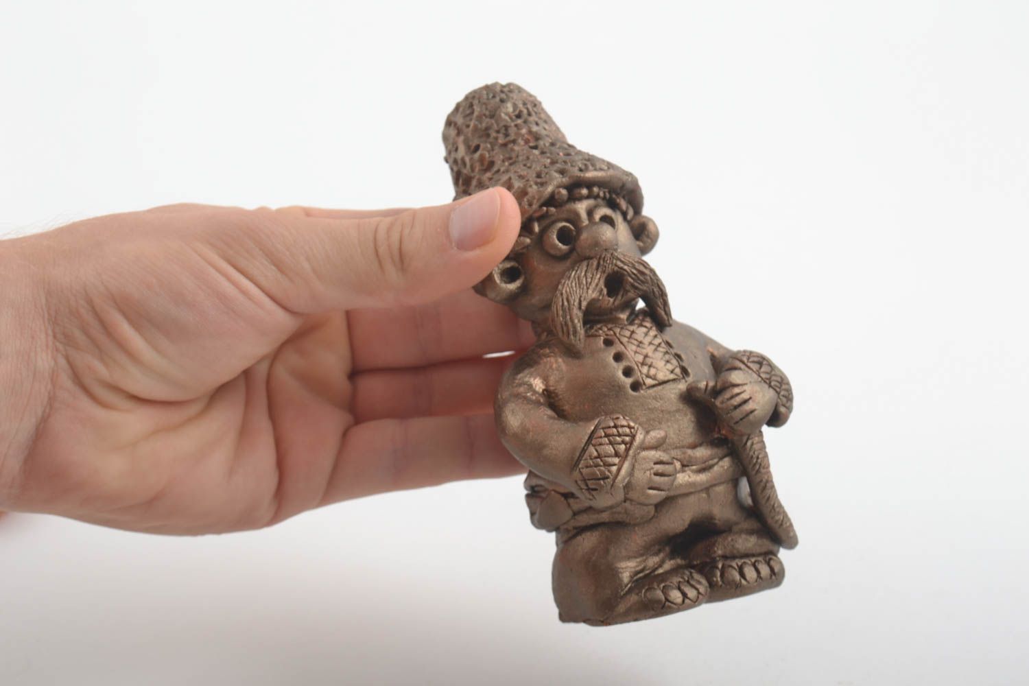 Figurine en argile faite main Statuette céramique cosaque marron Déco maison photo 4