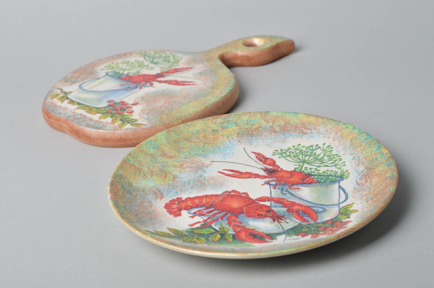 Plato de cerámica hecho a mano de decoupage tabla de cortar vajilla moderna foto 4