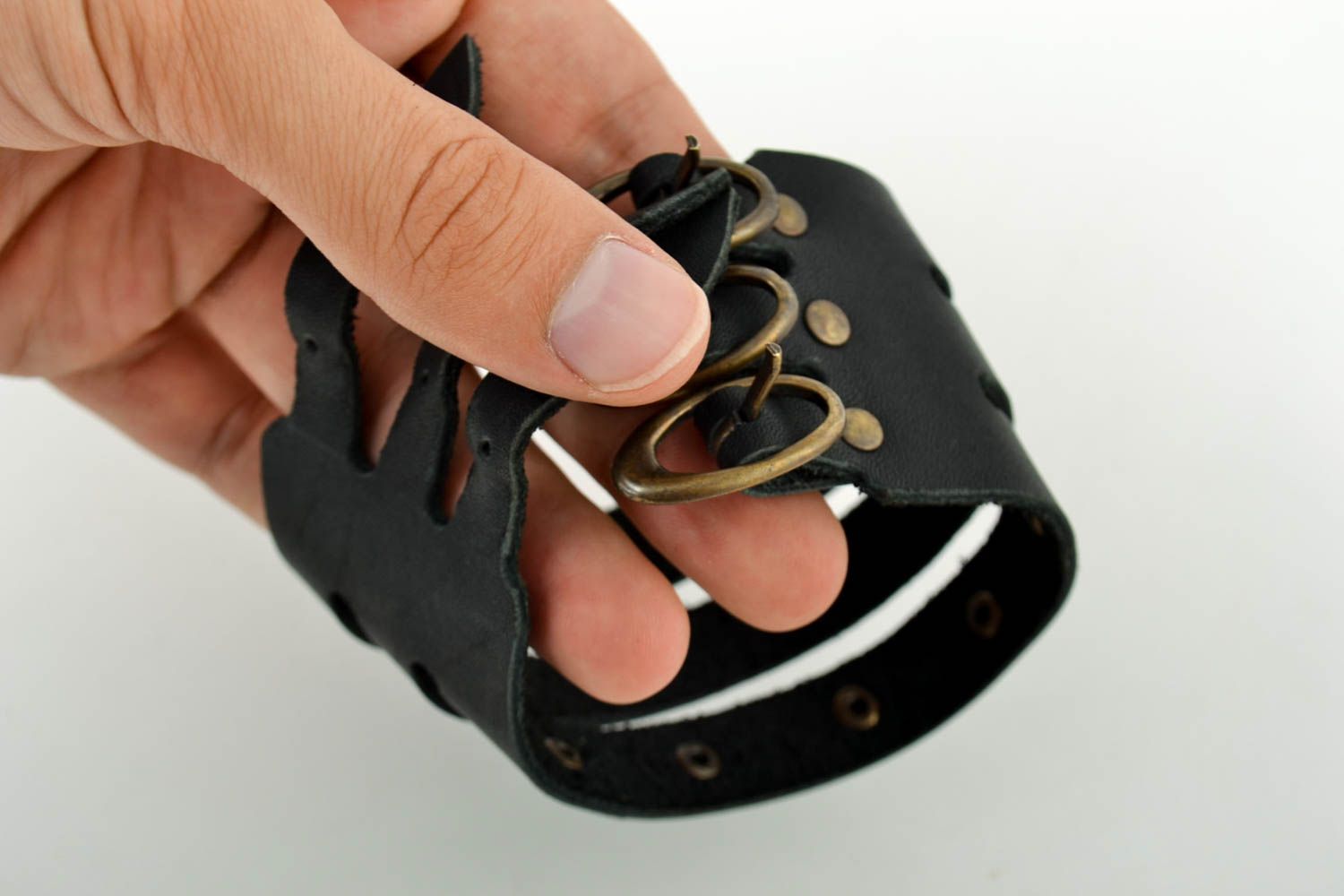 Handmade Leder Armband breit schwarz Designer Schmuck Accessoire für Männer  foto 4