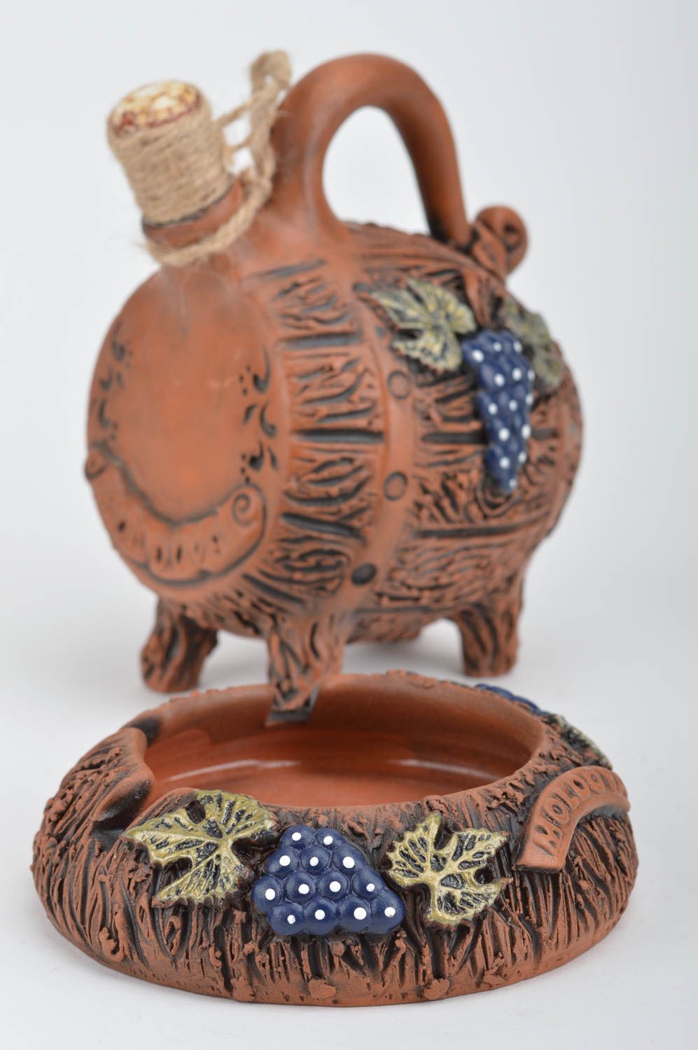 Conjunto de cerámica cenicero pintado y cubeta de arcilla artesanales regalo foto 4