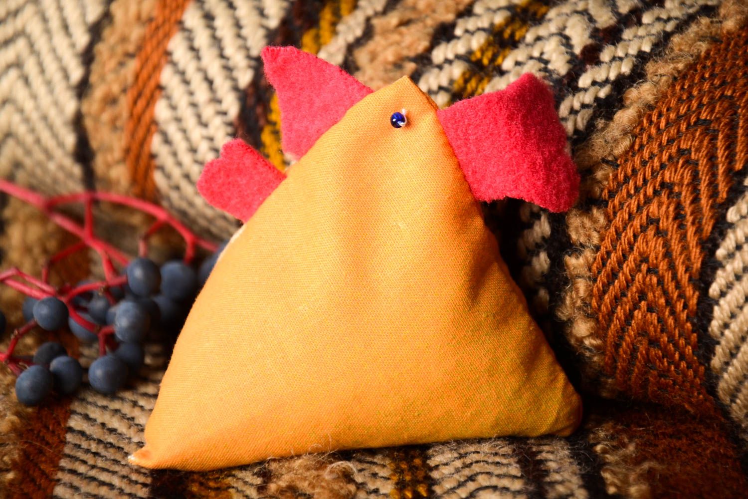 Peluche poulet faite main Jouet enfant orange coton Idée cadeau original photo 1