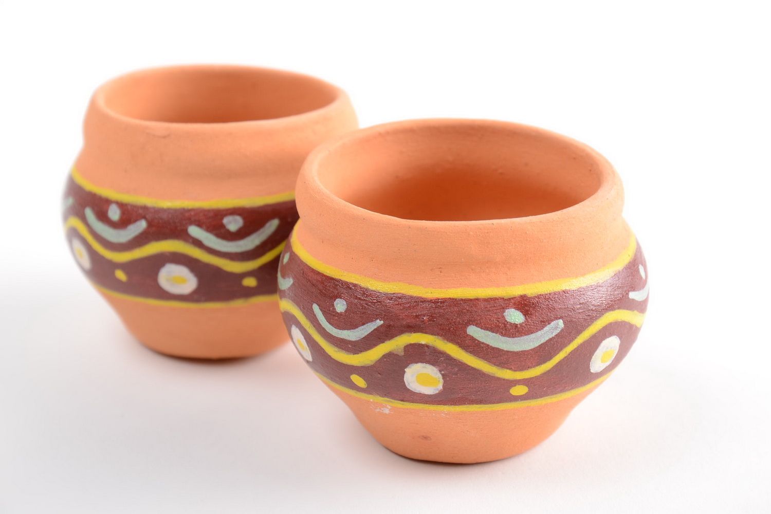 Petits vases céramiques faits main peints style ethnique 2 pièces 10 cl photo 4