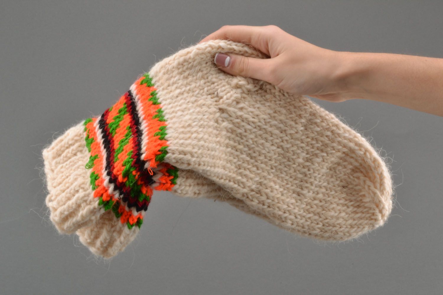 Homemade knitted woolen socks photo 2