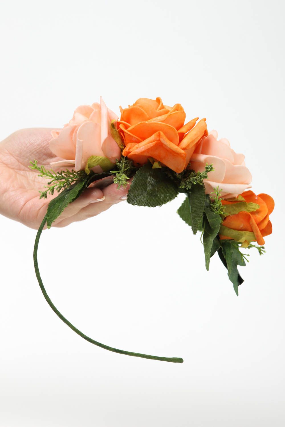 Serre-tête fleurs fait main Accessoire coiffure tons orange Cadeau original photo 5