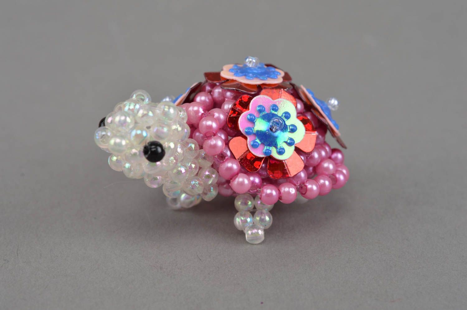 Figurine de tortue rose en perles de rocaille faite main jouet décoratif photo 2