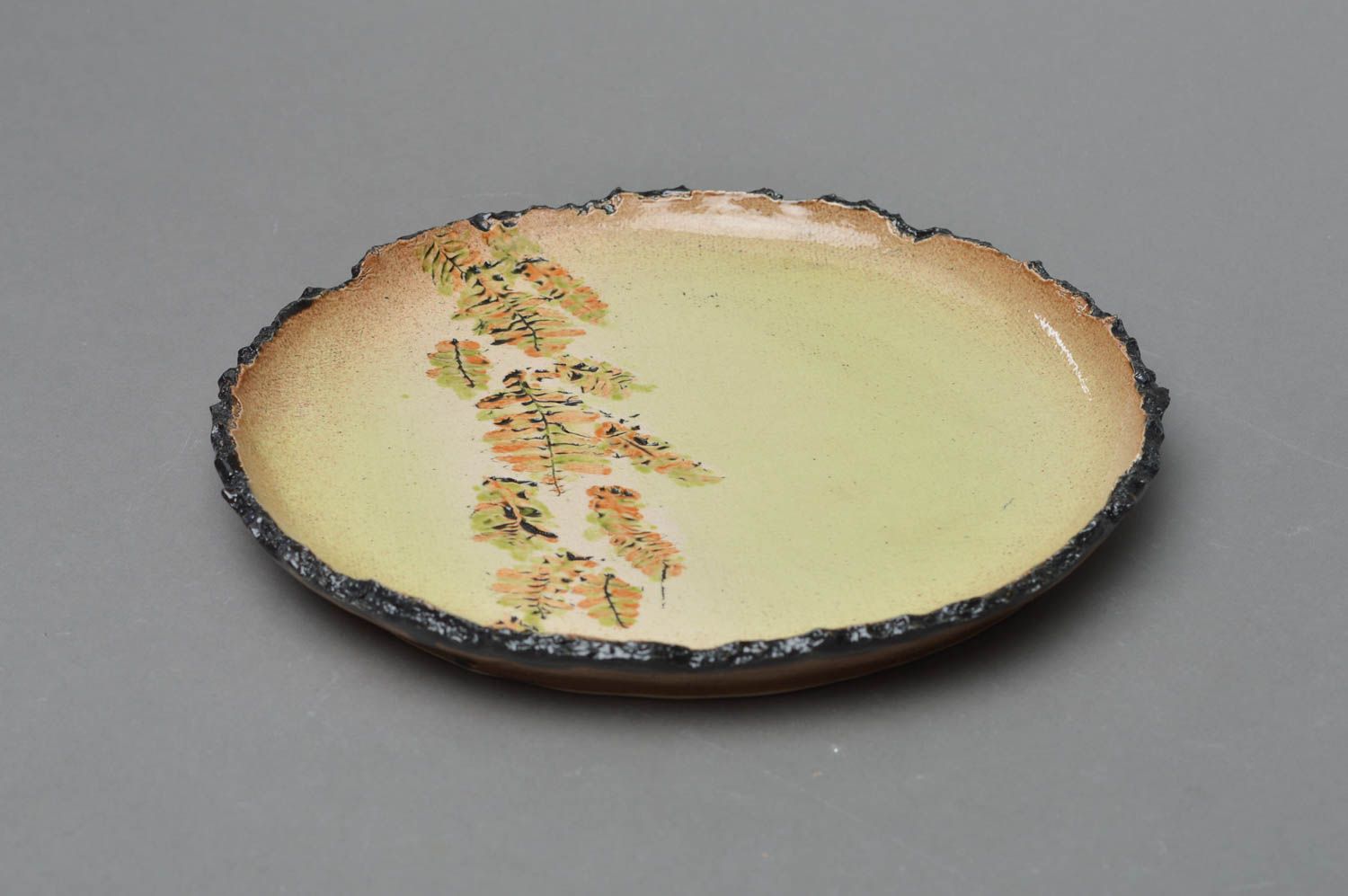 Beautiful handmade round porcelain plate painted with color glaze photo 3