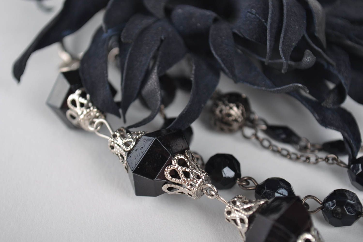 Handmade black leather pendant designer genuine leather necklace for woman photo 2