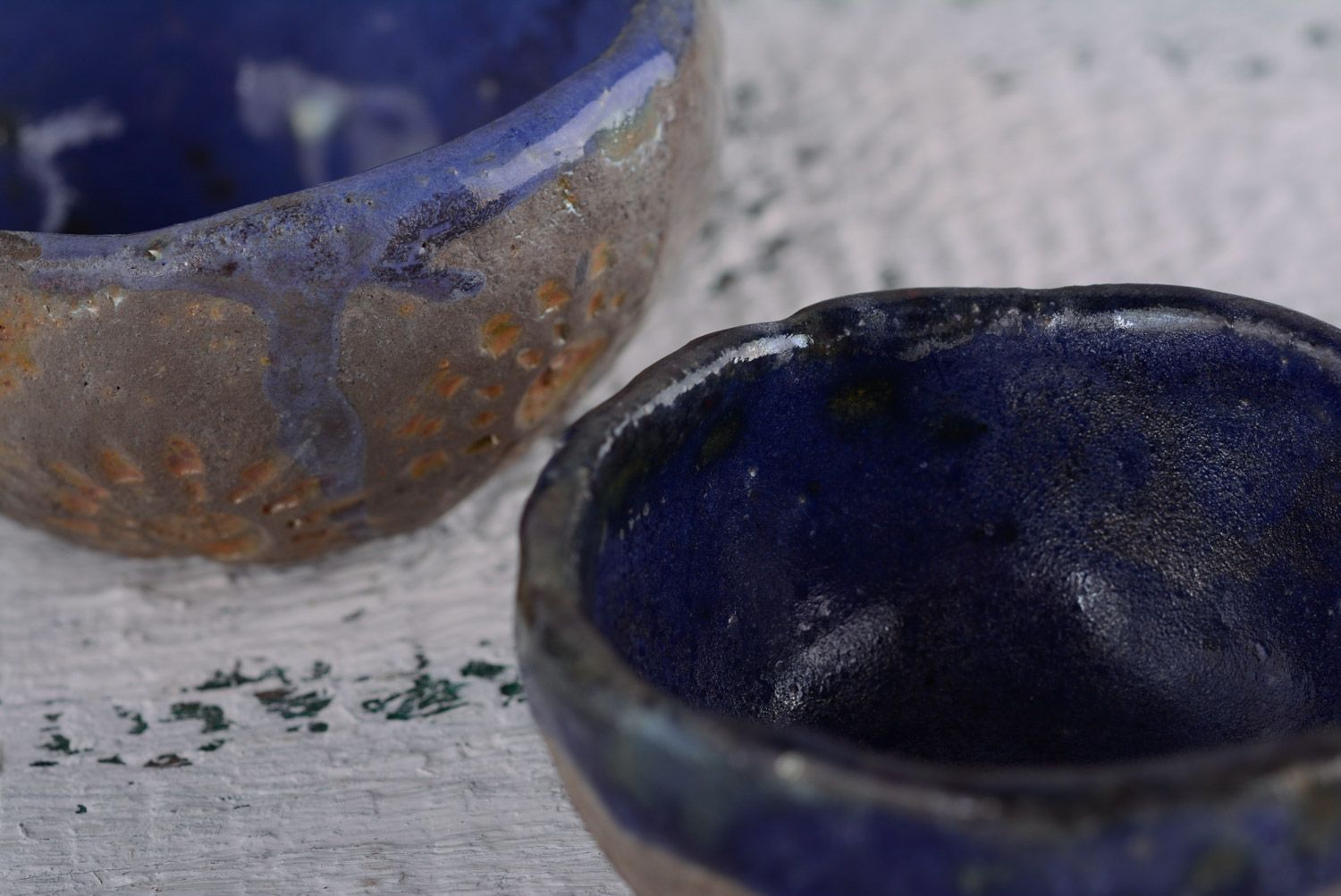 Petit bol en terre cuite original avec bordure bleue fait main pour cuisine photo 5