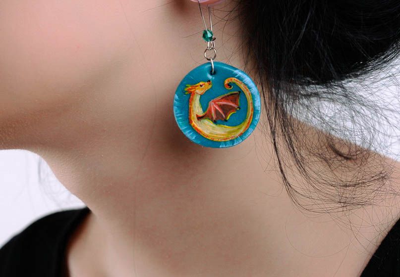 Earrings Made of Polymer Clay Dragon's Flying photo 4
