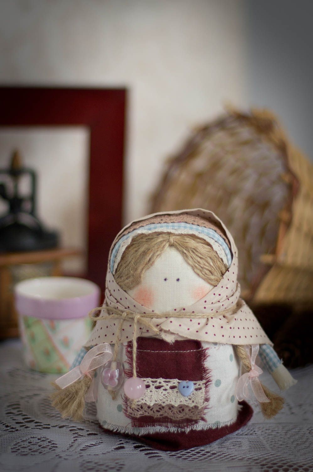 Игрушка кукла из ткани этническая с наполнителем в виде крупы ручная работа фото 1