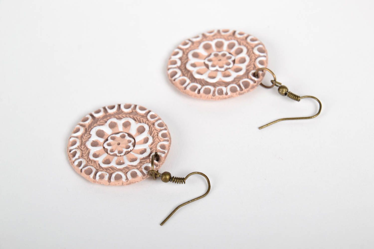 Handmade round cute earrings unusual stylish earrings ceramic jewelry photo 4