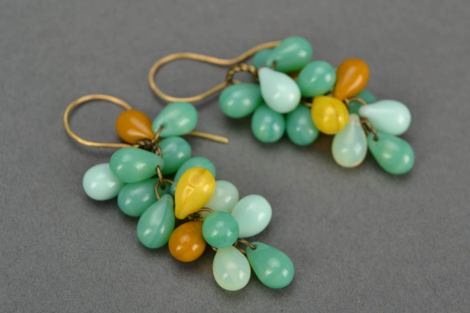 Beautiful handmade long earrings with Czech glass beads Turquoise Grapes photo 4