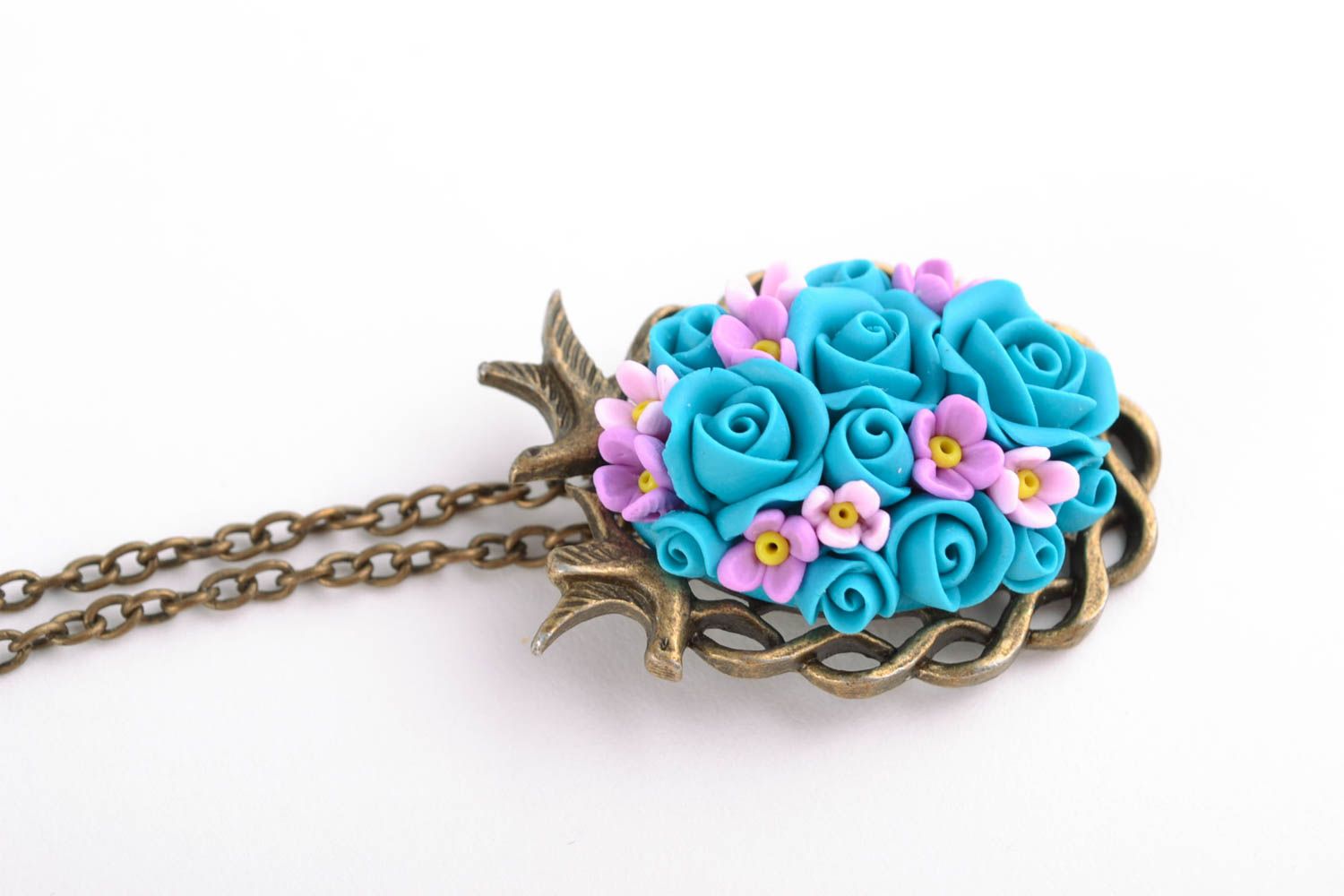 Polymer clay pendant with flowers photo 5