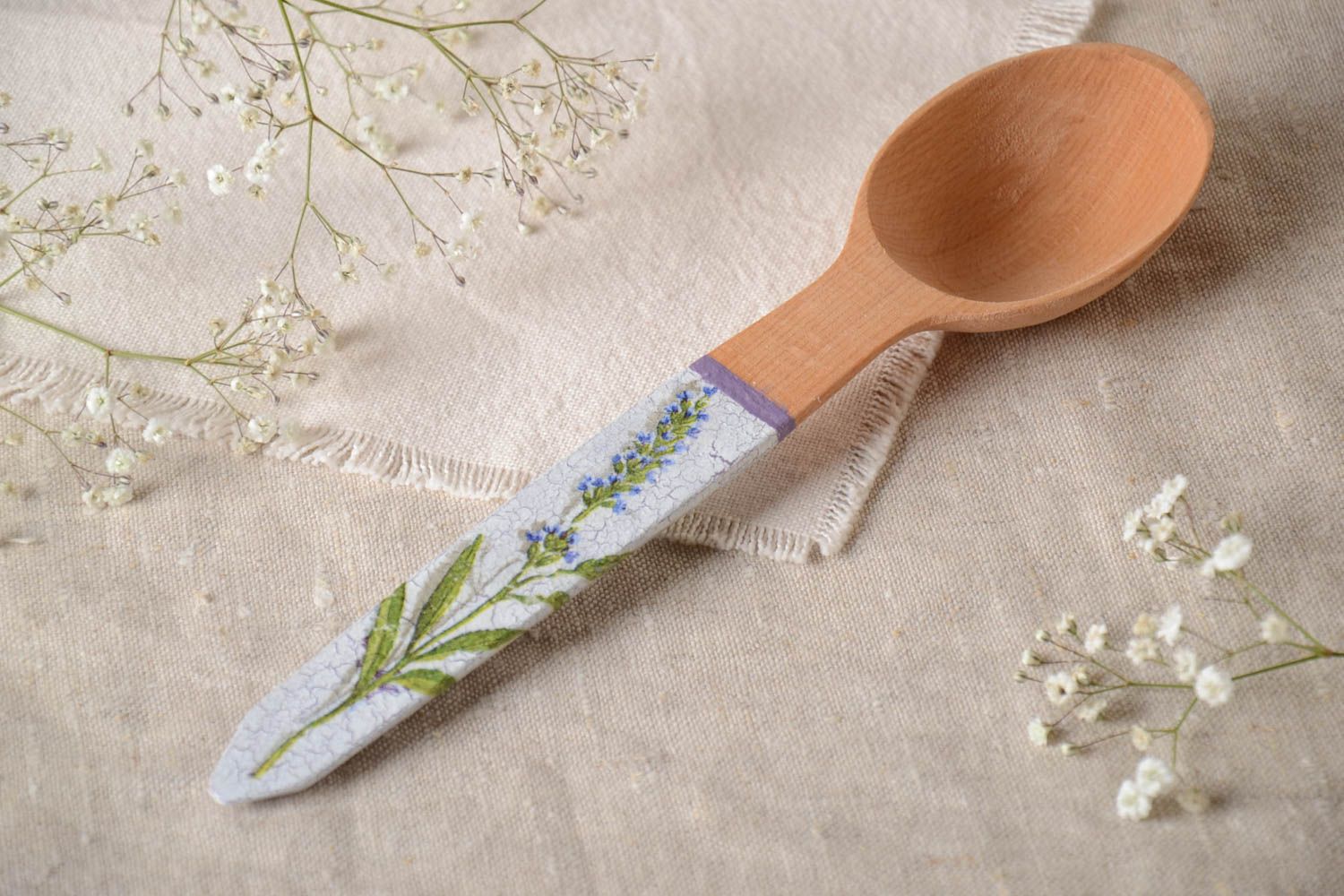 Beautiful handmade wooden tablespoon decorative decoupage spoon gift ideas photo 1