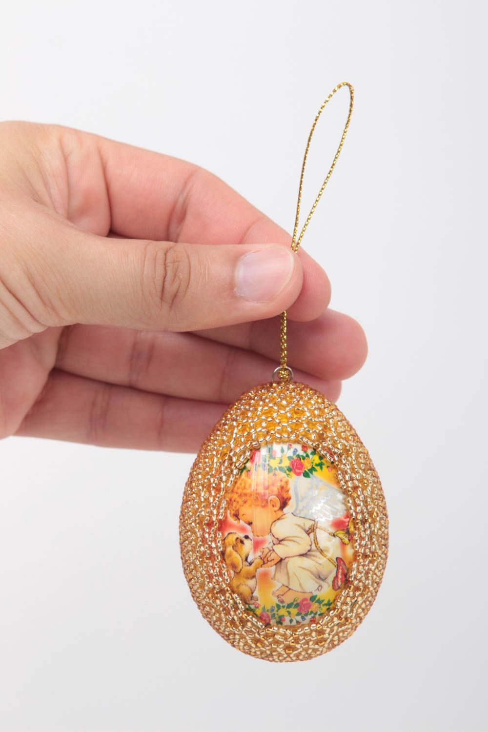 Uovo decorato con perline fatto a mano decorazione pasquale idea regalo foto 5