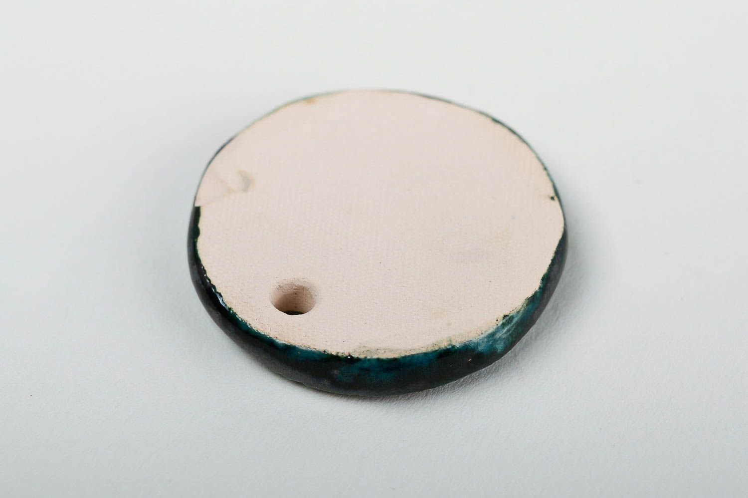 Pendentif céramique Bijou fait main bleu rond original Cadeau pour femme photo 4