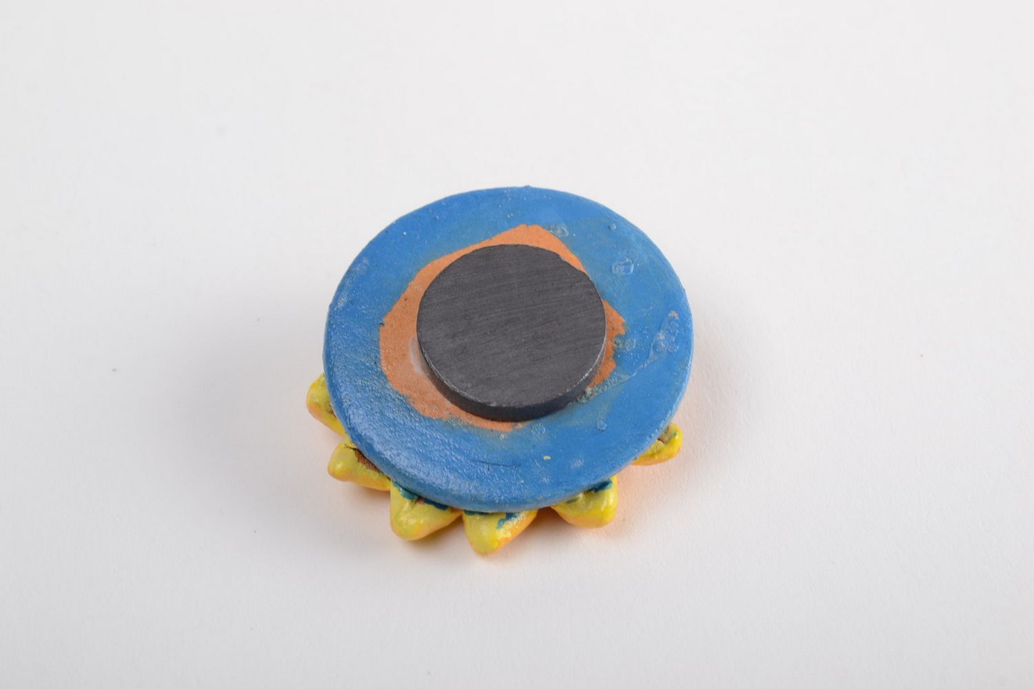 Magnet céramique pour frigo fait main peint rond décoratif petit Tournesol jaune photo 4
