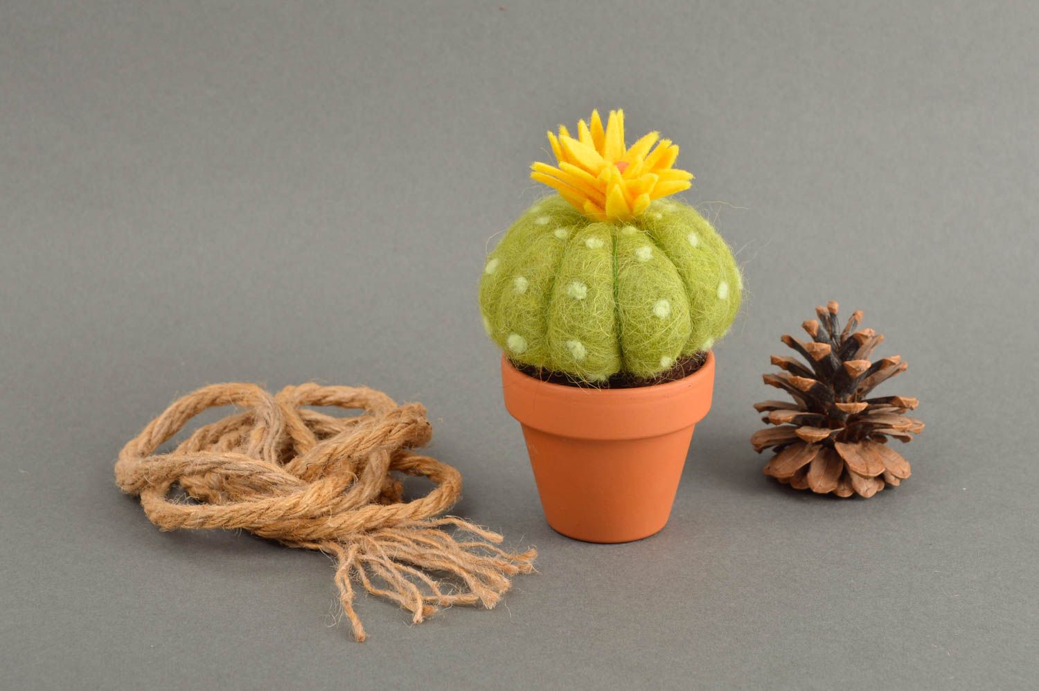 Fleur décorative faite main Cactus artificiel en laine pot céramique Déco maison photo 1