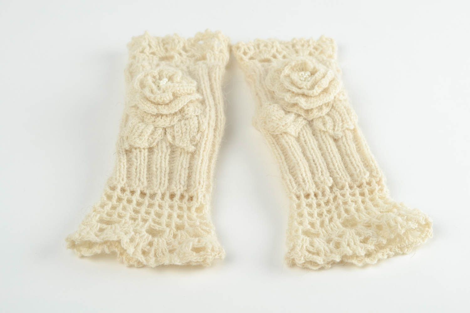 Mitaines tricot faites main Gants mitaines Accessoire femme crochet blanches photo 4