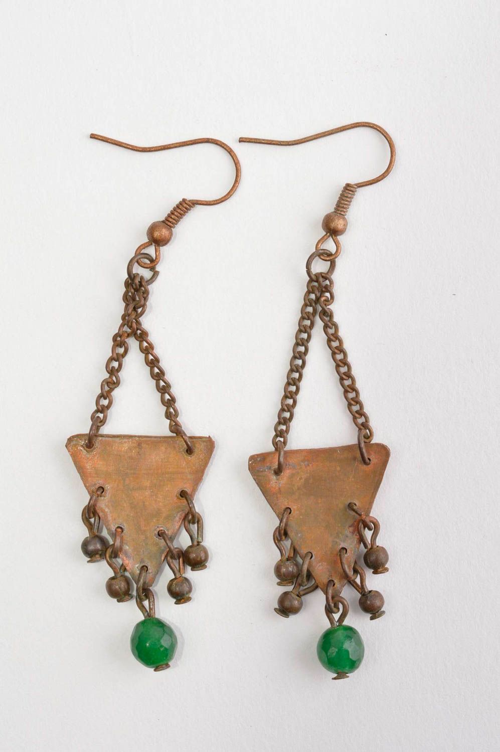 Pendientes de cobre hechos a mano bisutería fina con jade regalo original foto 2