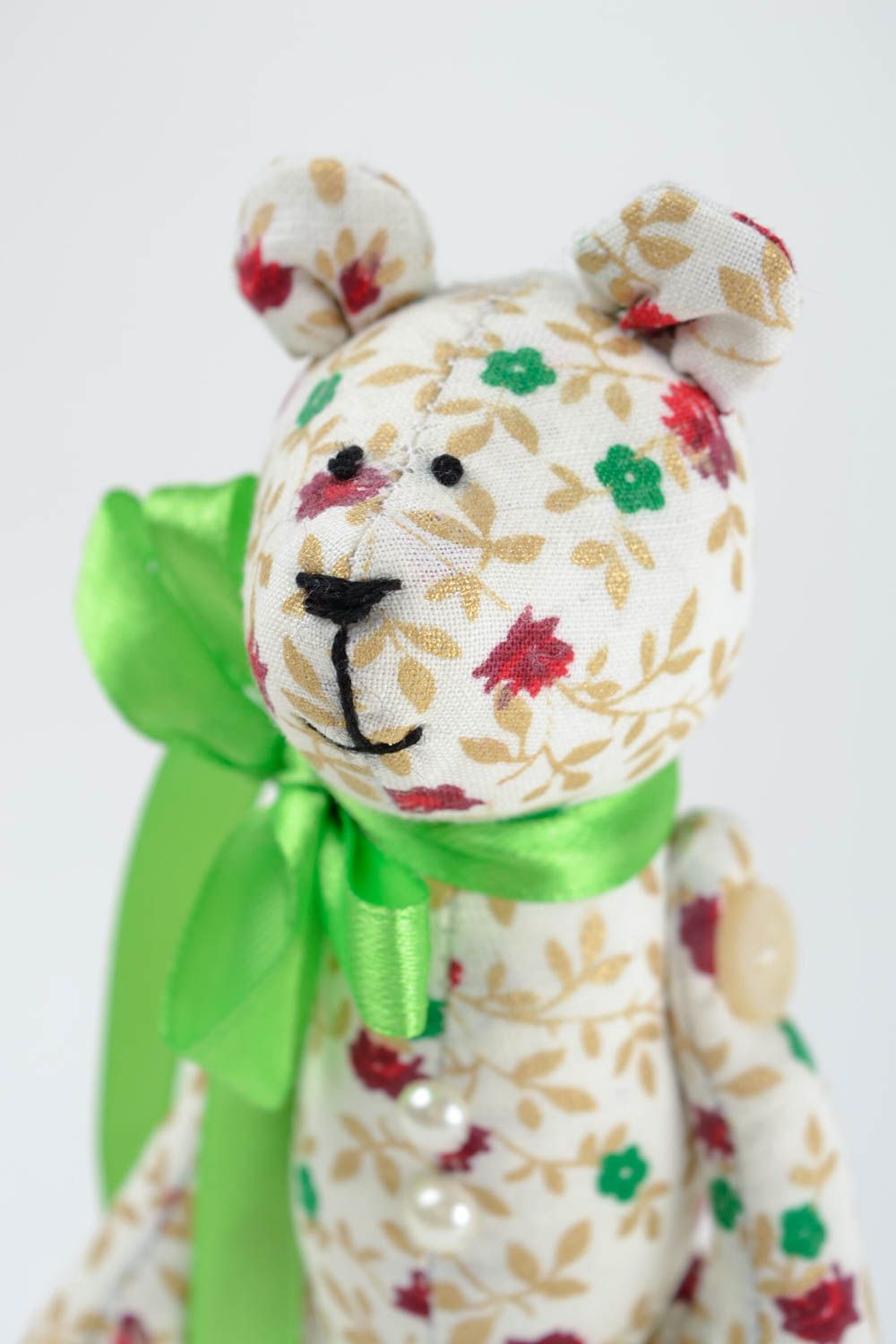 Peluche ours Jouet enfant fait main blanc à motif floral coton Cadeau original photo 3
