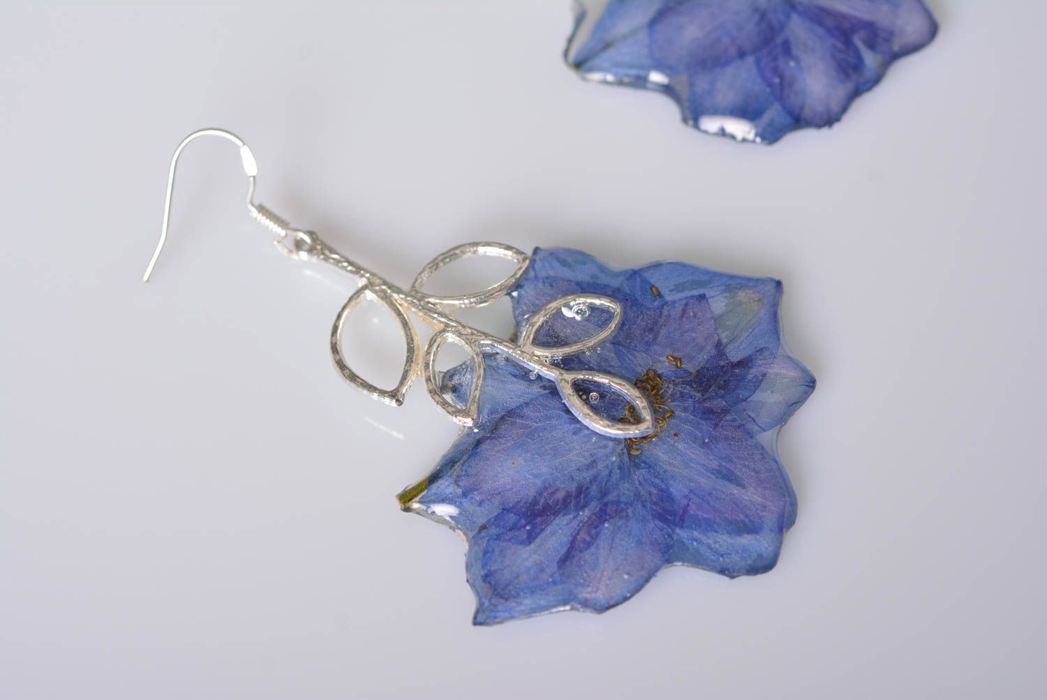 Handmade Blumen Ohrringe Designer Schmuck Ohrhänger Modeschmuck in Blau foto 3