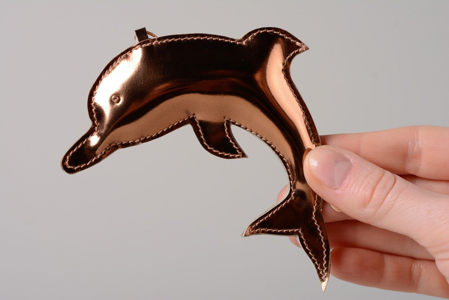Homemade genuine leather keychain Dolphin photo 3