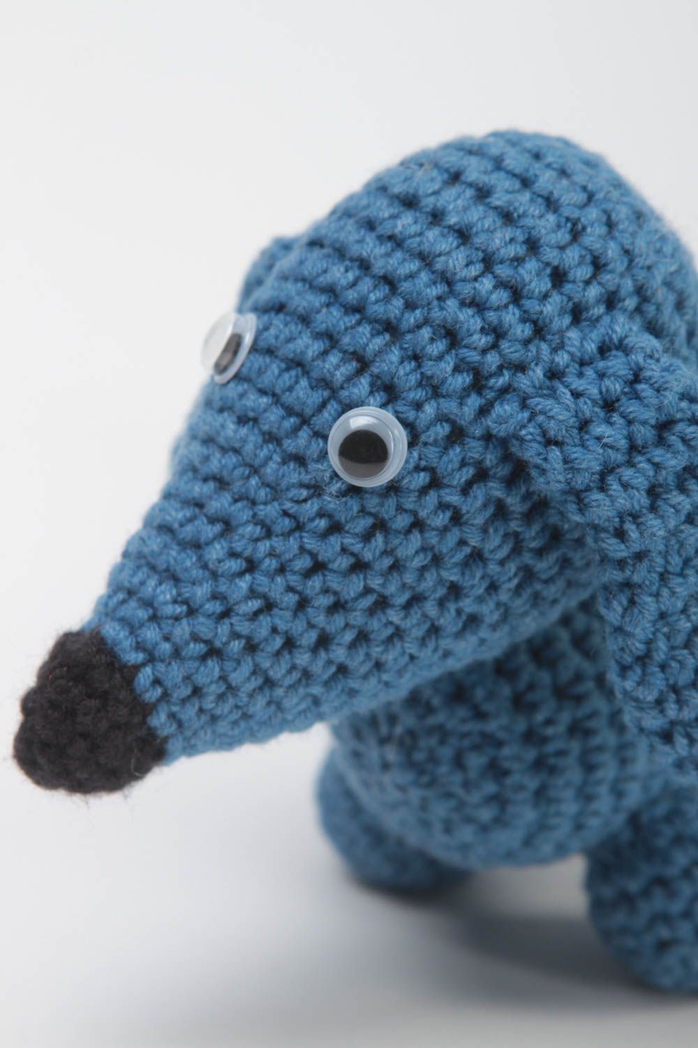 Jouet enfant Peluche tricotée fait main Cadeau original teckel bleu sympa photo 3